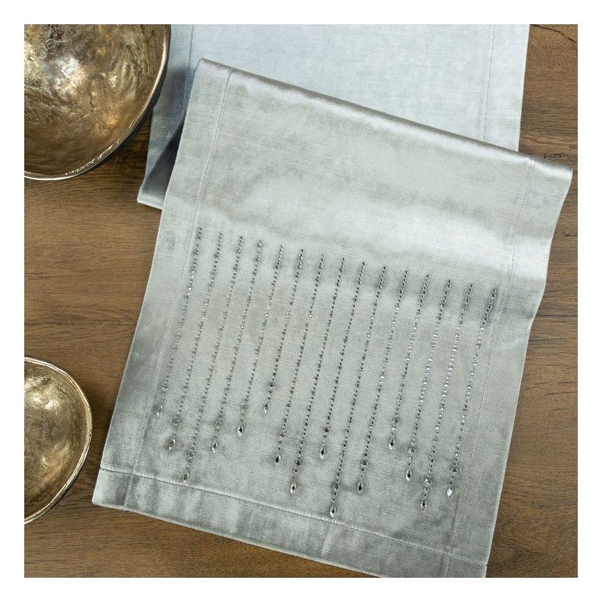 Bedding set Eurofirany ROYAL / 3 Velvet table runner with rhinestones, 35X220 cm, color: silver – 7