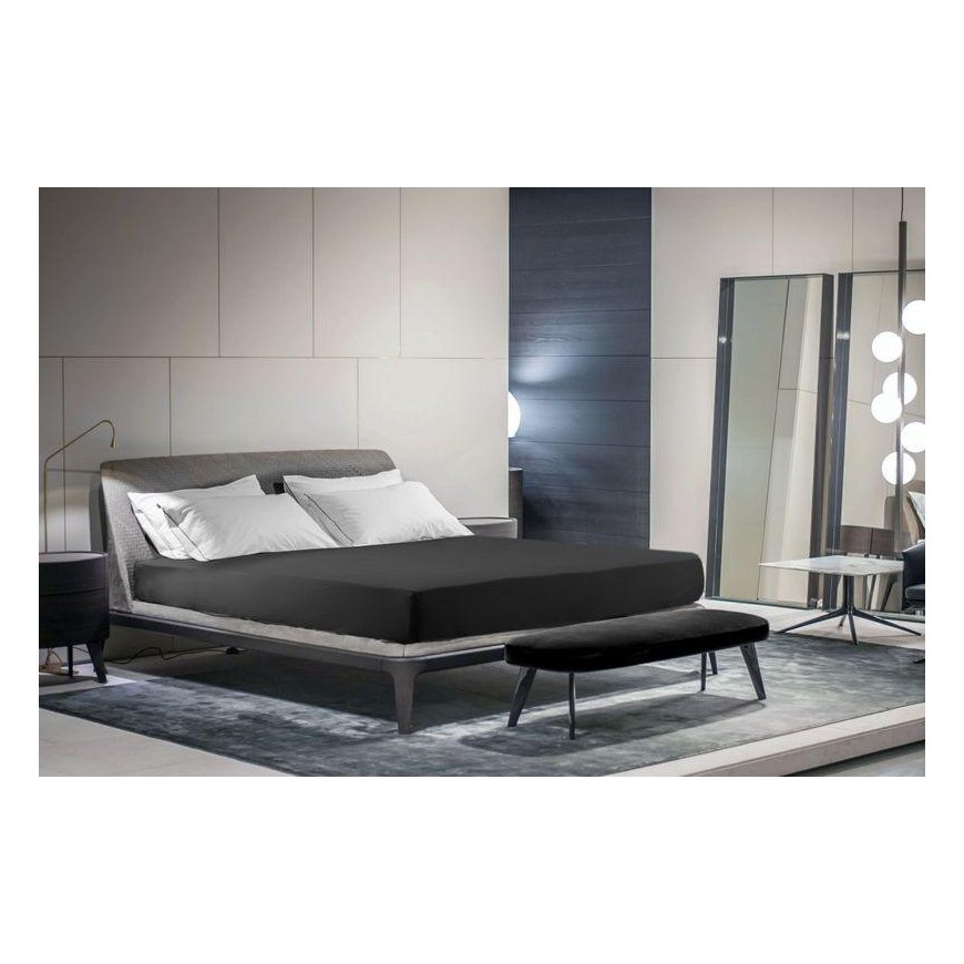 Eurofirany DESIGN 91 Medvilninė paklodė su guma JERSEY, 140X200+30CM, 125 g/m2 , spalva: juoda – 10