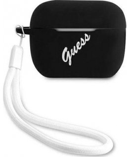 Guess apsauginis dėklas GUACAPLSVSBW silikoninis vintage, skirtas AirPods Pro juodas