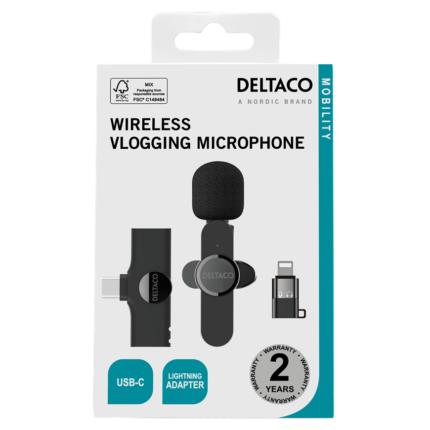Wireless vlogging microphone DELTACO USB-C/Lightning, 1-pack / VLOG-100 – 4