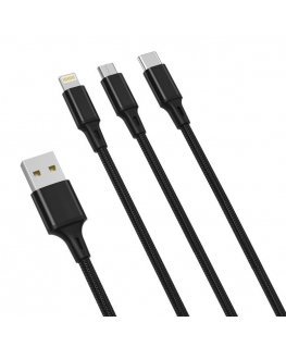 XO 3in1 Cable USB-C / Lightning / Micro 2.4A, 1.2m (Black)