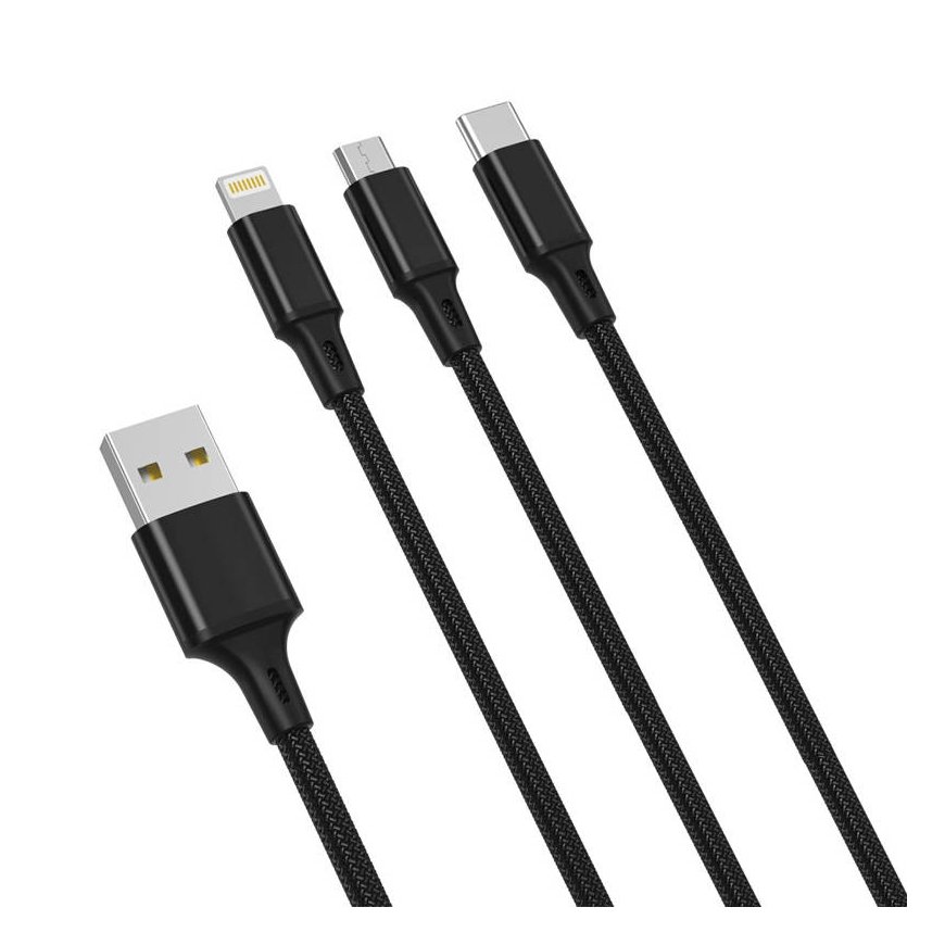 XO 3in1 Cable USB-C / Lightning / Micro 2.4A, 1.2m (Black)