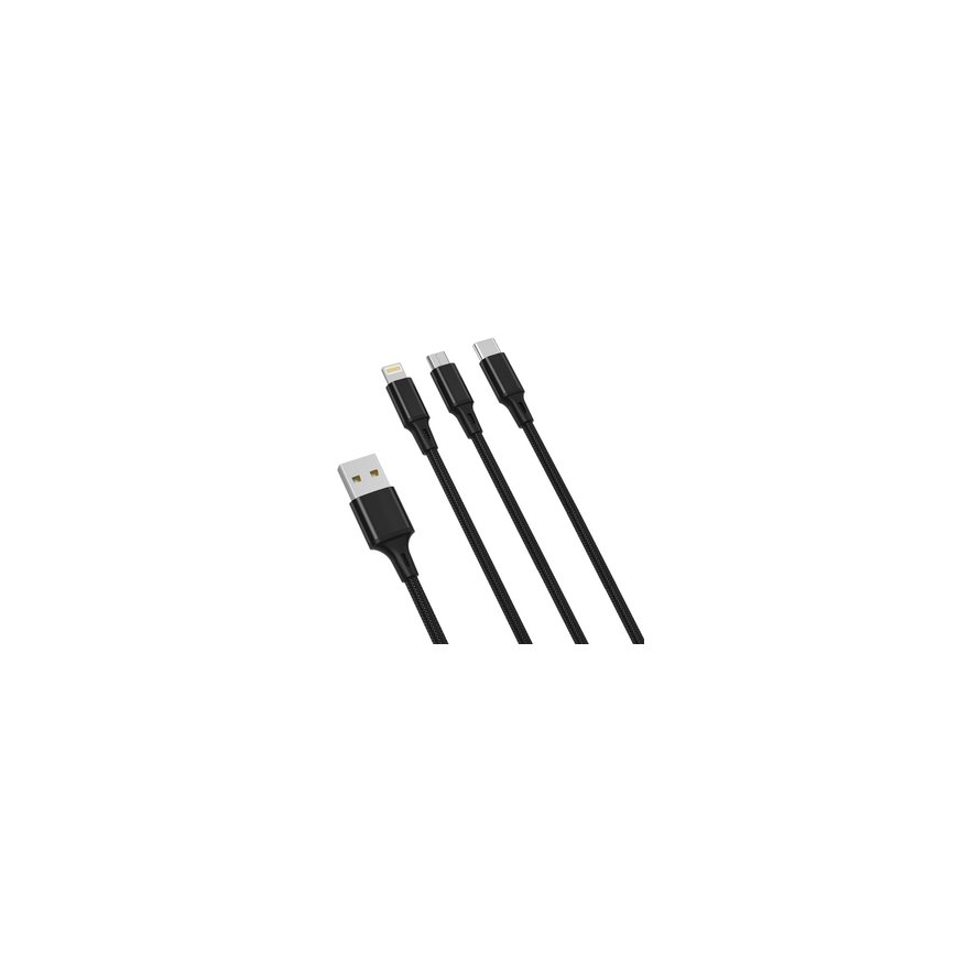 XO 3in1 Cable USB-C / Lightning / Micro 2.4A, 1.2m (Black) – 2