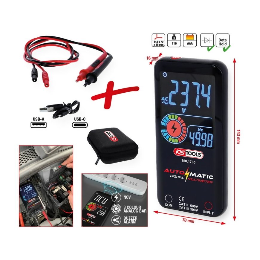 Automatic Digital Multimeter with Test Leads, KS Tools – 2