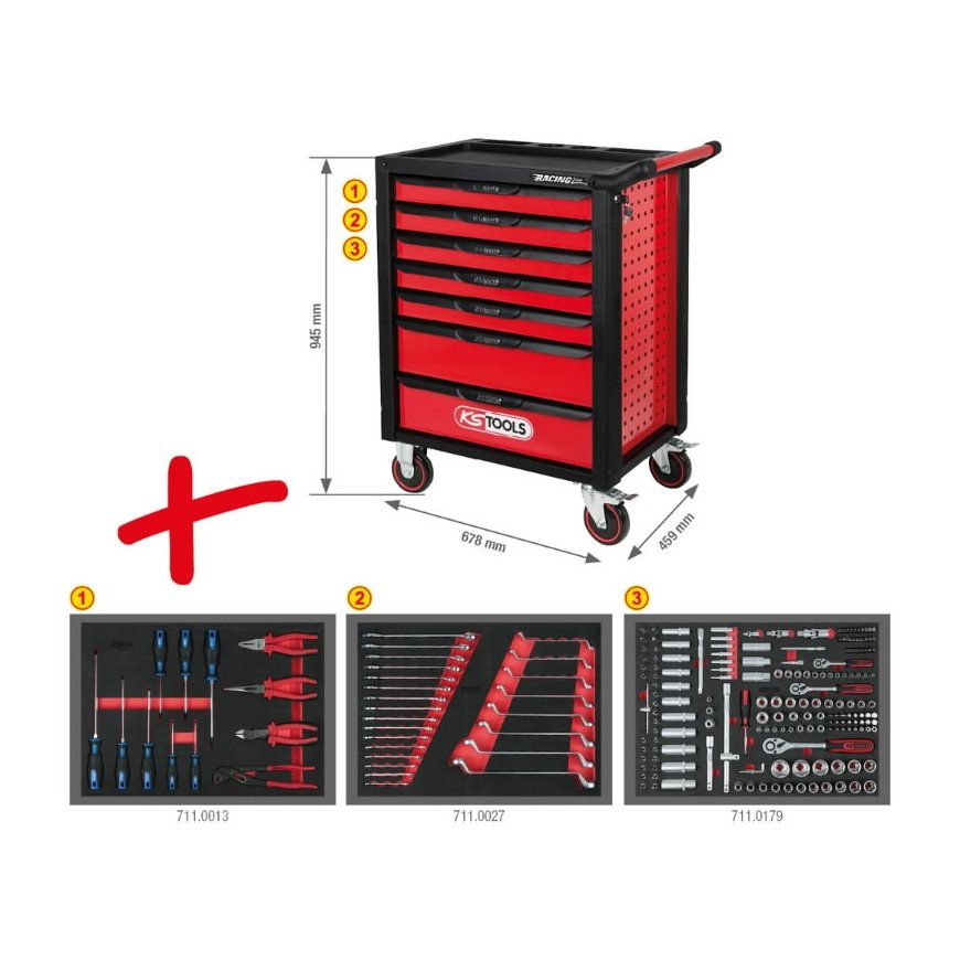 Tool trolley RACINGline, 7 drawers + set 215 parts, KS Tools – 2