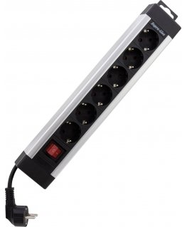 REV Outlet Strip 6-fold 2,4m Supraline w. switch silver