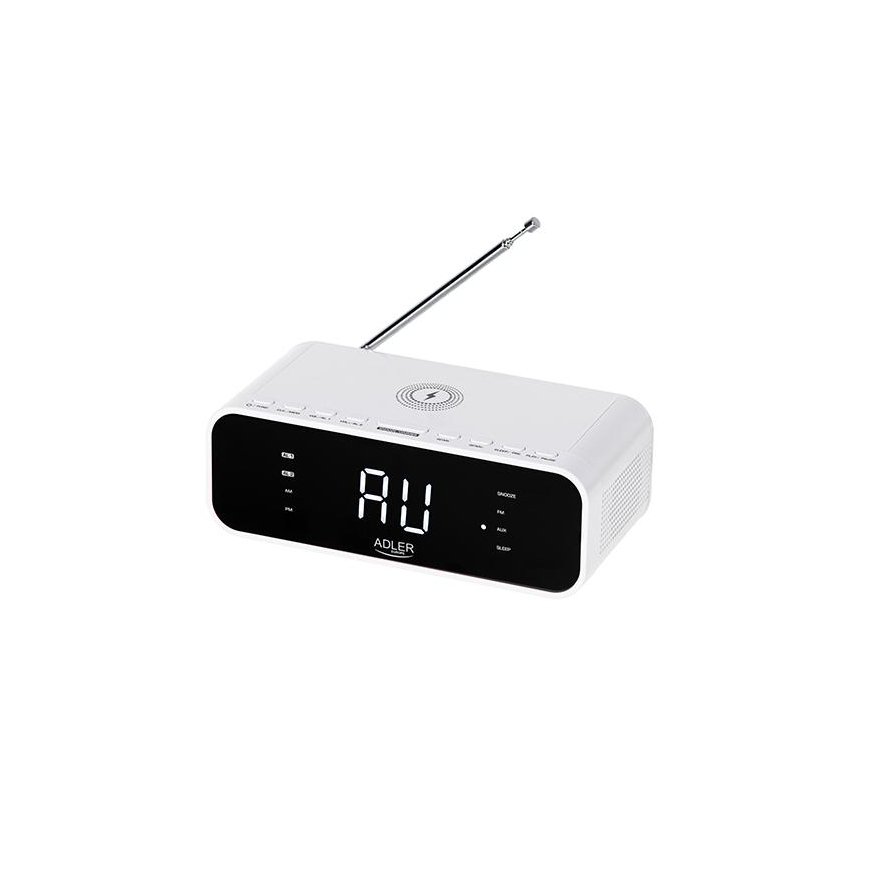 Adler Alarm Clock with Wireless Charger AD 1192W AUX in, Baltas, Alarm function – 2