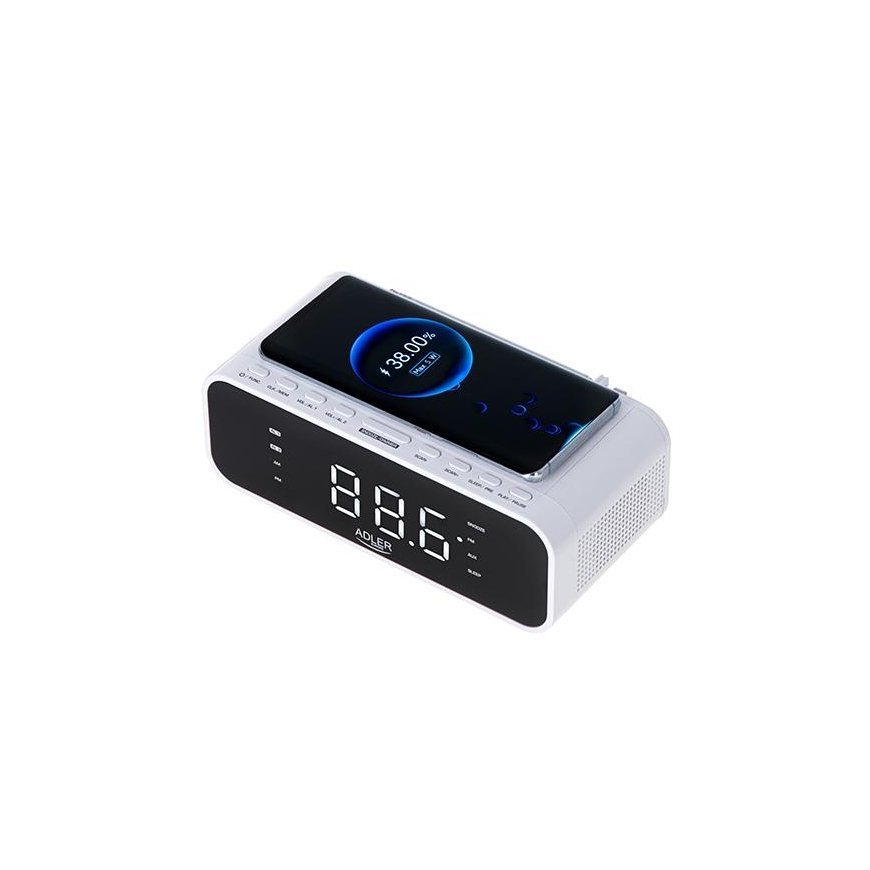 Adler Alarm Clock with Wireless Charger AD 1192W AUX in, Baltas, Alarm function – 5