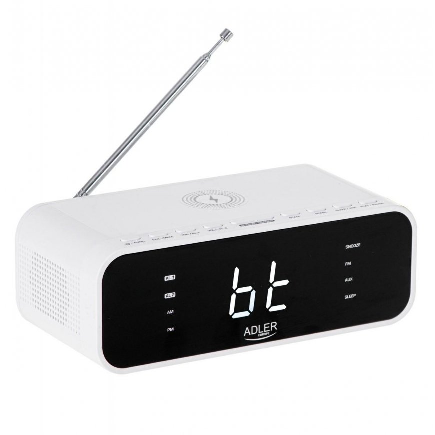 Adler Alarm Clock with Wireless Charger AD 1192W AUX in, White, Alarm function – 9