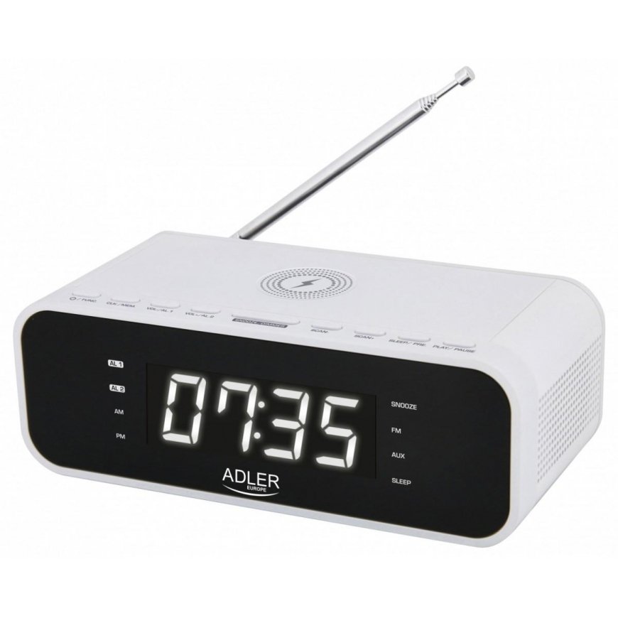Adler Alarm Clock with Wireless Charger AD 1192W AUX in, Baltas, Alarm function – 10