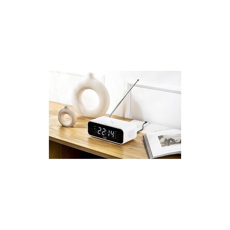 Adler Alarm Clock with Wireless Charger AD 1192W AUX in, Baltas, Alarm function – 11