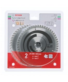 Bosch Skydinis pjūklas Dwipak Optiline Wood 190x2,6/1,6x30x48z + Multi Material 190x2,4/1,8x30x54z B2608644655