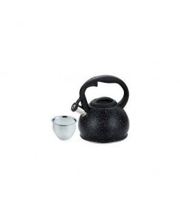 Black colored steel infuser with whistle and strainer for tea and herbs, capacity 1.2l. KH 1634