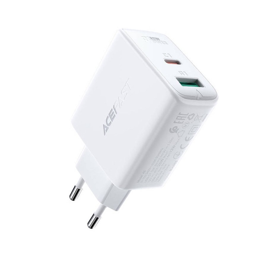Wall Charger Acefast A5 PD32W, USB + USB-C (baltas)