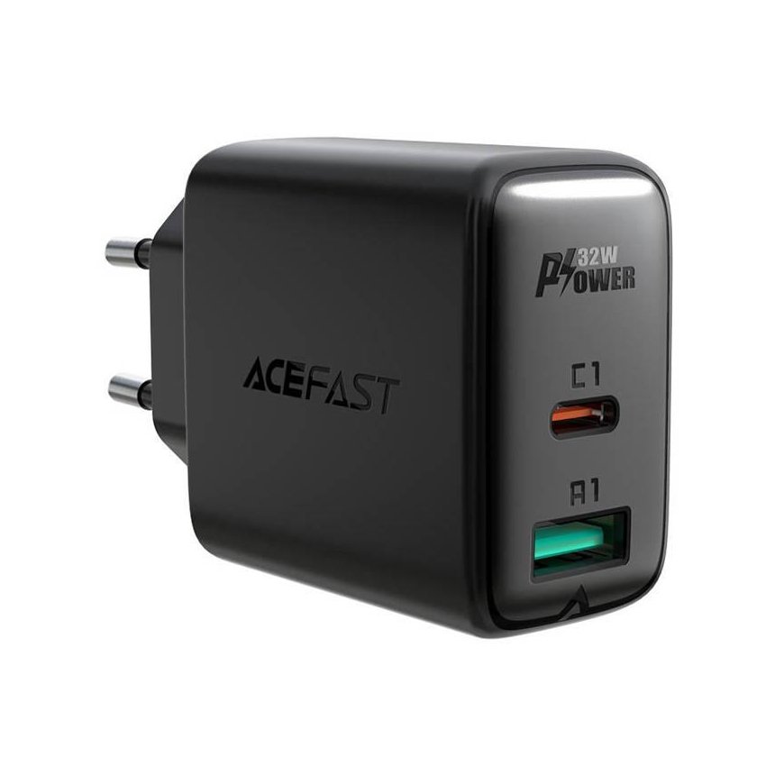 Acefast wall charger USB Type C / USB 32W, PPS, PD, QC 3.0, AFC, FCP juodas (A5 juodas)