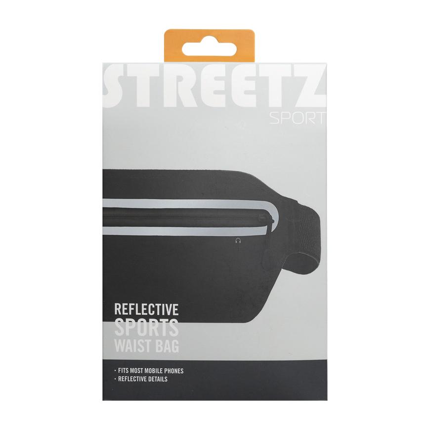 STREETZ Slim sports waist bag, for most smartphones, reflectors, black SPO-003 – 3