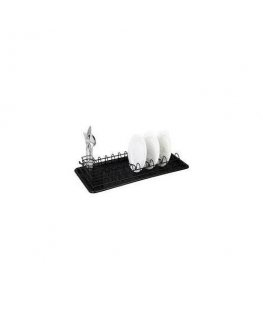 Metal black wire dish dryer, partially coated with anti-slip silicone. The set includes a drainer and a cutlery container. Dimen