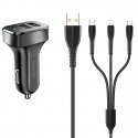 Usams Universal Dual USB Car Charger 2.1A with 3in1 USB Cable Micro USB / Type-C / Lightning Blac Usams Universal Dual USB Car Charger 2.1A with 3in1 USB Cable Micro USB / Type-C / Lightning Blac