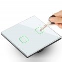 Maclean Energy MCE703W Touch gaismas slēdzis, dubultā, stikls, balts ar kvadrātveida pogu, izmēri 86
