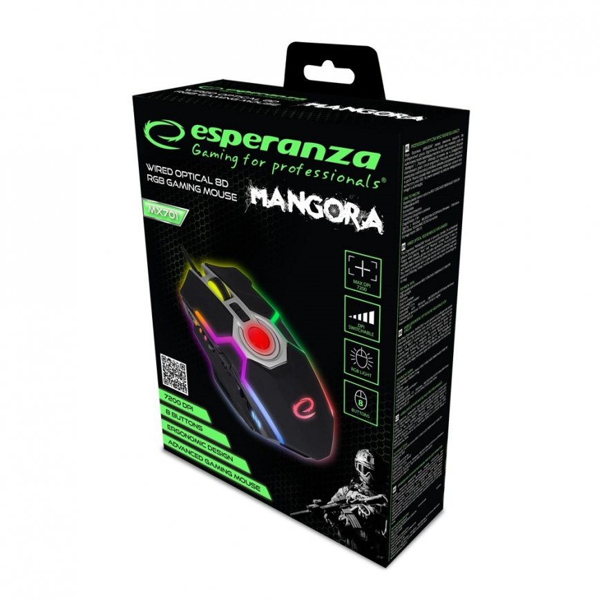 Esperanza EGM701 pele Labās puses USB Type-A Optical 7200 DPI – 5