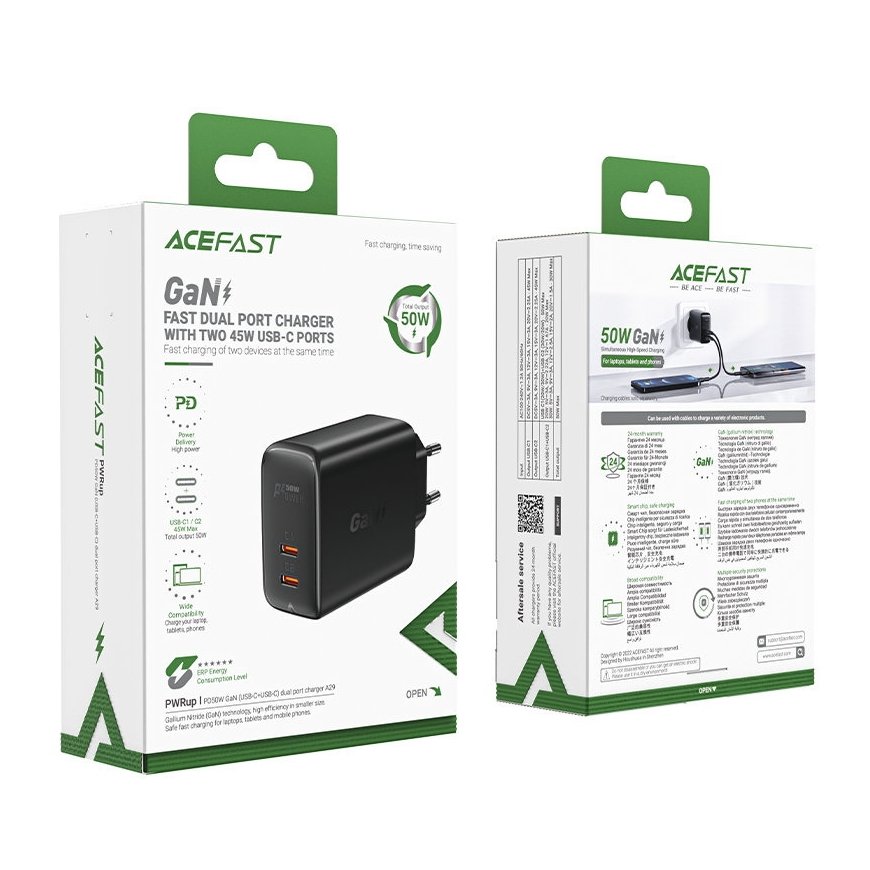 Wall charger Acefast A29 PD50W GAN 2x USB-C 50W (black) – 6