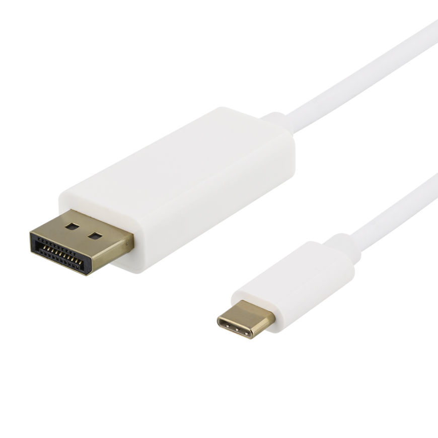 USB-C - DisplayPort kabelis DELTACO 4K UHD, paauksuotos jungtys, 1m, baltas / USBC-DP101-K / 0014001