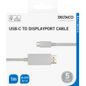 USB-C - DisplayPort kabelis DELTACO 4K UHD, paauksuotos jungtys, 1m, baltas / USBC-DP101-K / 0014001