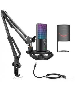 FIFINE RGB, USB MICROPHONE BUNDLE WITH ARM STAND & SHOCK MOUNT FOR