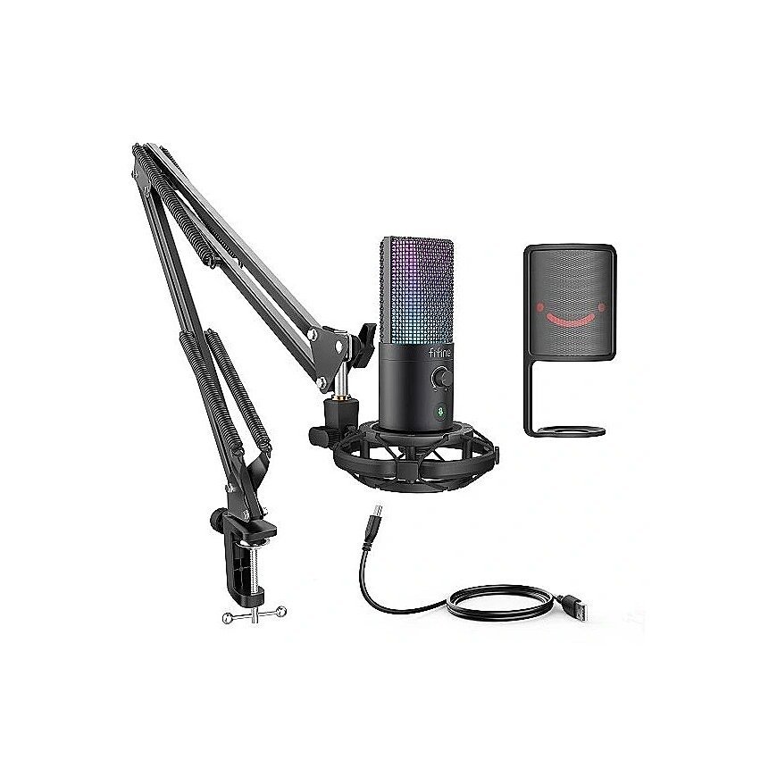 FIFINE RGB, USB MICROPHONE BUNDLE WITH ARM STAND & SHOCK MOUNT FOR – 2