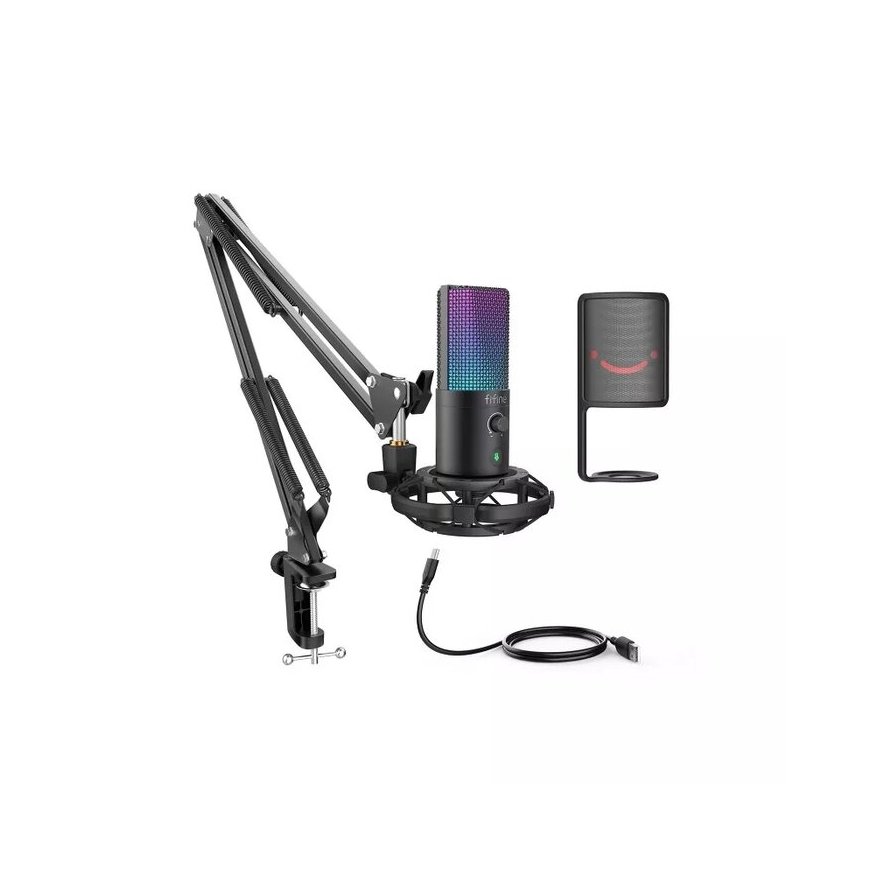 FIFINE RGB, USB MICROPHONE BUNDLE WITH ARM STAND & SHOCK MOUNT FOR – 3