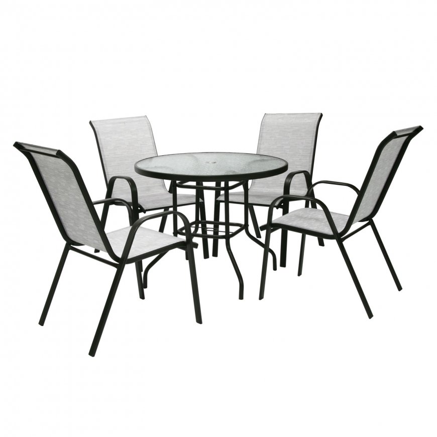 Garden furniture set DUBLIN, table and 4 chairs, steel frame, color: silver gray