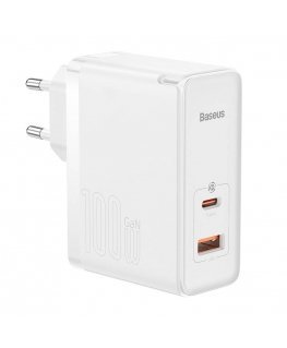 Baseus GaN5 Pro USB-C + USB wall charger, 100W + 1m cable (white)