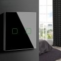 Puutetundliku valguse lüliti, topelt, klaasist, must ruudukujulise nupu mõõtmetega 86x86mm, nuppude Puutetundliku valguse lüliti, topelt, klaasist, must ruudukujulise nupu mõõtmetega 86x86mm, nuppude