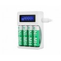 USB battery charger DELTACO for 4xAA/AAA Ni-MH/Ni-Cd batteries, includes 4x AA batteries, white / C704A4-4xAA