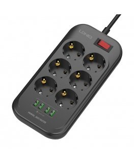 Power strip with 6 AC outlets, 4x USB, LDNIO SE6403, 2m (black)