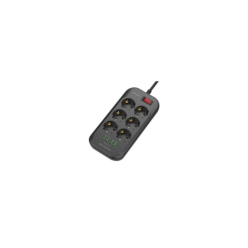 Power strip with 6 AC outlets, 4x USB, LDNIO SE6403, 2m (black) – 2
