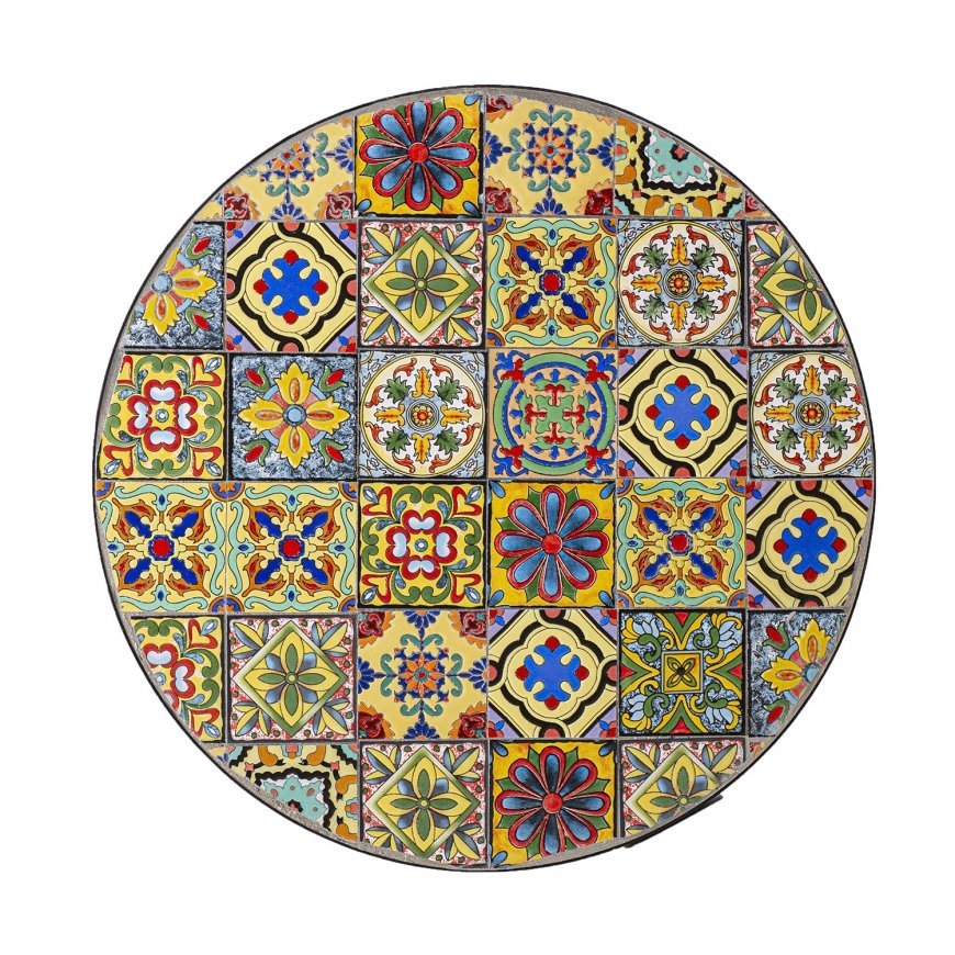 Dārza galds MOROCCO D60xH71cm, mozaīkas augšdaļa ar krāsainiem motīviem, melns metāla rāmis – 2