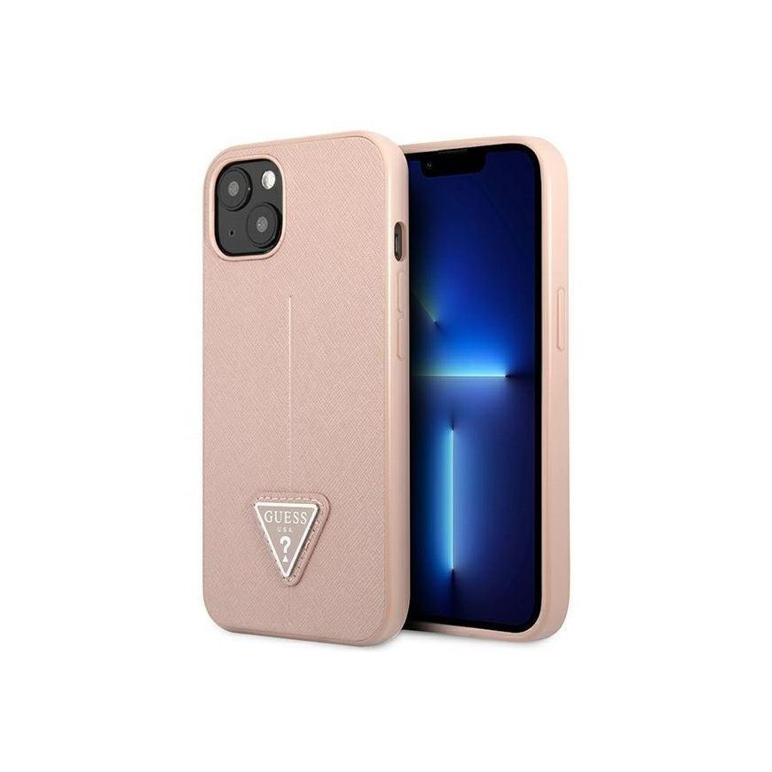 Guess GUHCP13SPSATLP iPhone 13 mini 5.4 inch Pink/Pink Hard Case SaffianoTriangle Logo
