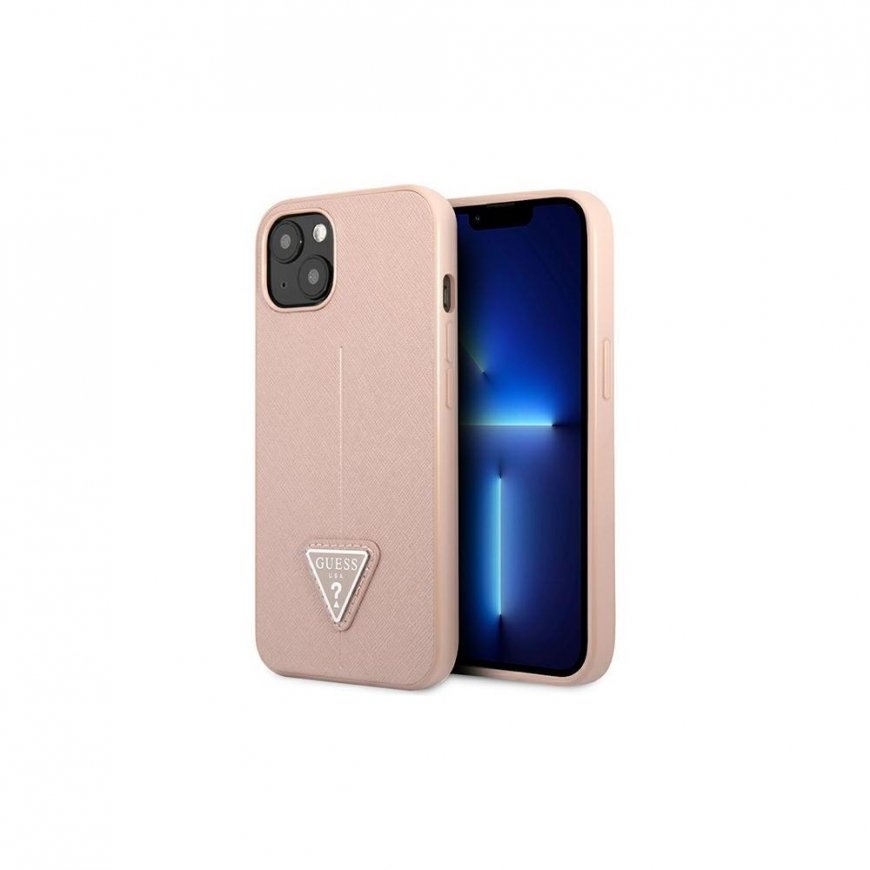Guess GUHCP13SPSATLP iPhone 13 mini 5,4 colio rožinis/rožinis kietas dėklas SaffianoTriangle logotipas – 3