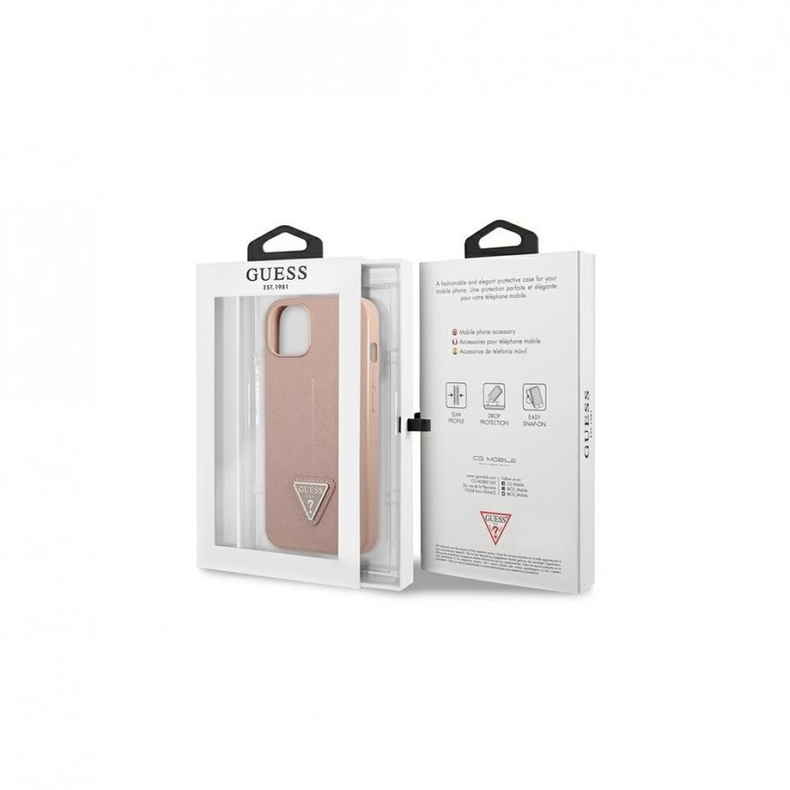 Guess GUHCP13SPSATLP iPhone 13 mini 5.4 inch Pink/Pink Hard Case SaffianoTriangle Logo – 5