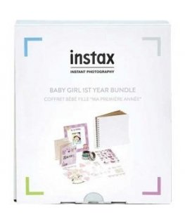 Photo frame Fujifilm instax set for 1st child's birthday, pink (frame, album, stickers and decorated adhesive tape)