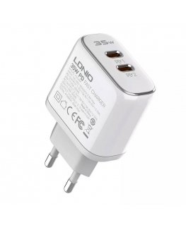 MFi wall charger LDNIO A2528M, 2xUSB-C, USB-C to Lightning 35W