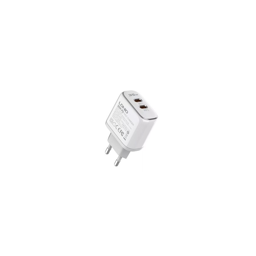 MFi wall charger LDNIO A2528M, 2xUSB-C, USB-C to Lightning 35W – 2