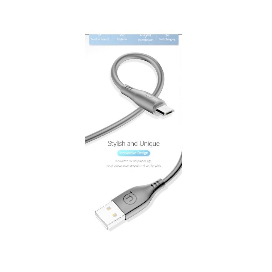 Usams US-SJ268 U18 Flexi PVC Universal Micro USB to USB Data & Fast 2A Charger Round Plug Cable 1m W – 4
