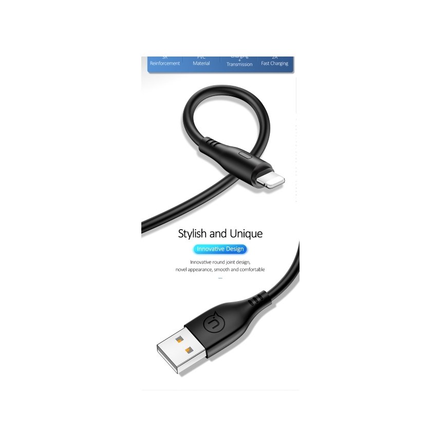 Usams US-SJ266 U18 Flexi PVC Universal Lightning to USB Data & Fast 2A Charger Round Plug Cable 1m B – 3