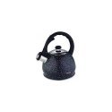 Metal black marble kettle with a volume of 2 l, with a whistle and a black handle. KH 1403