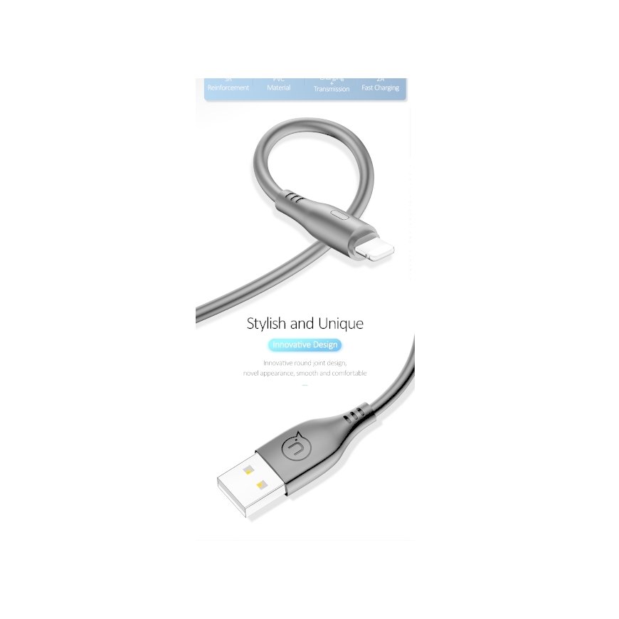 Usams US-SJ266 U18 Flexi PVC Universal Lightning to USB Data & Fast 2A Charger Round Plug Cable 1m W – 3