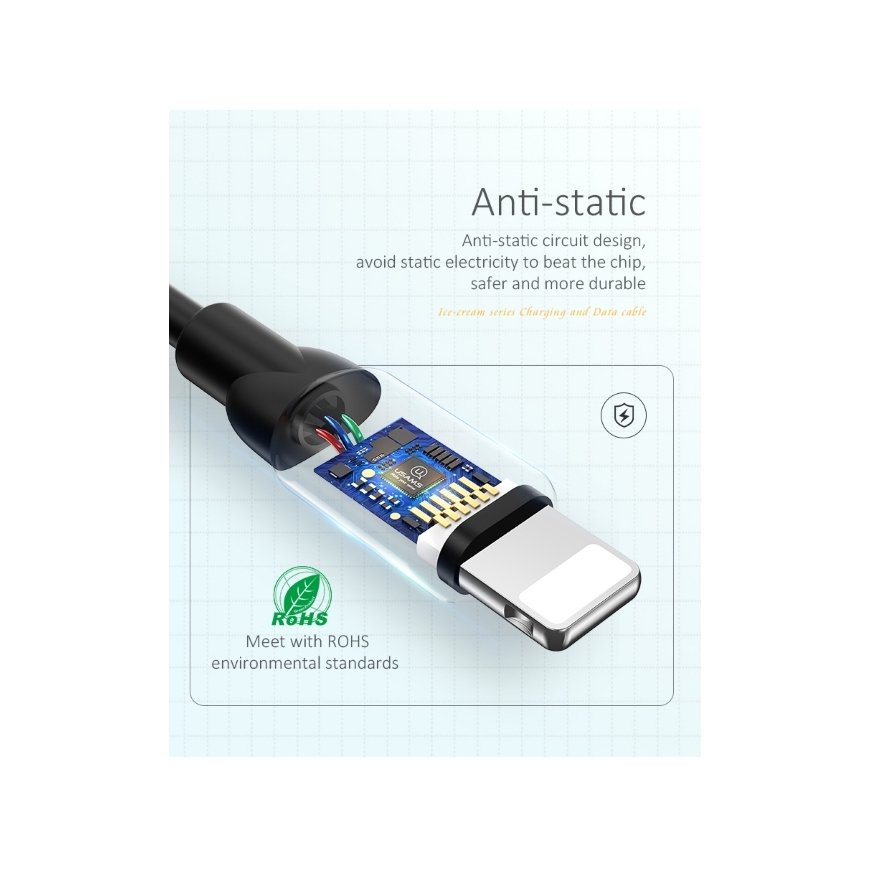 Usams US-SJ245 Ice Cream Durable-Soft Universal Lighting to USB Data & Fast 2A Charger Cable 1m Blac – 4
