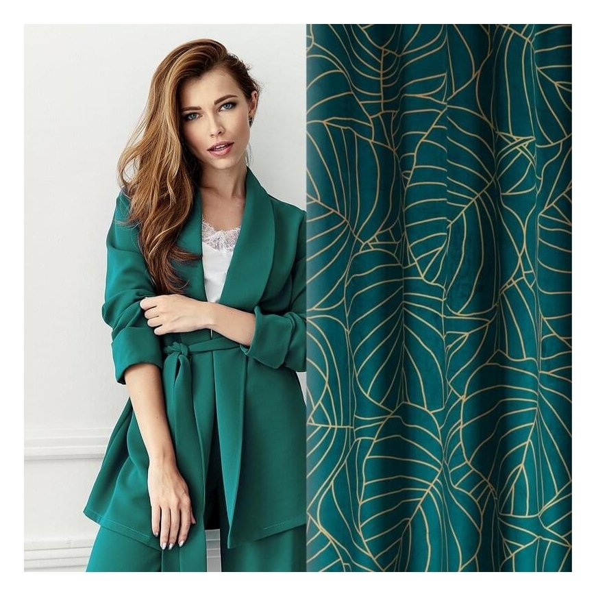 Eurofirany LIMITED COLLECTION LILI2 Soft velvet night curtain with large leaves motif, 140X250 cm, l – 15