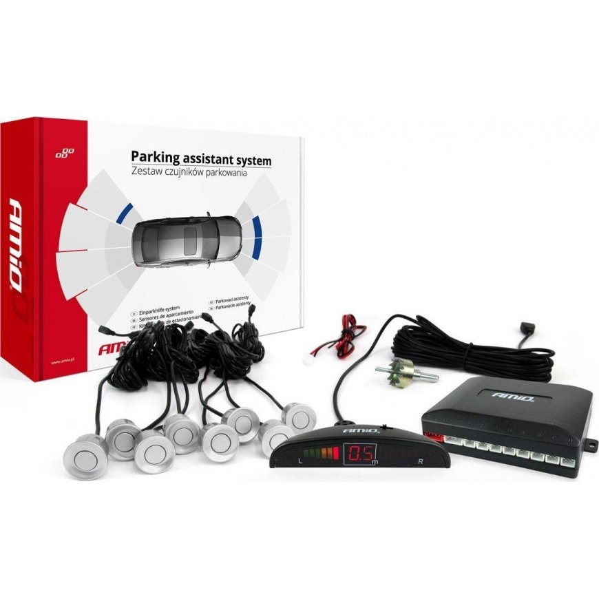 Amio Reverse Parking Sensor Kit LED 8 Silver Sensors – 2